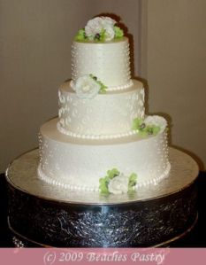 white rose green orchid cake